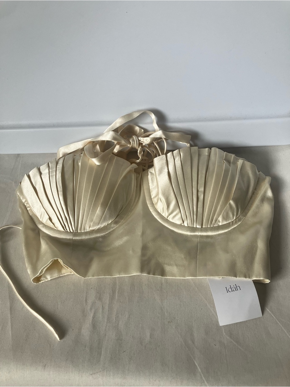 New IDAH Dido Bustier Ivory Silk Sz M Pleated Shell Made In London NWT $305